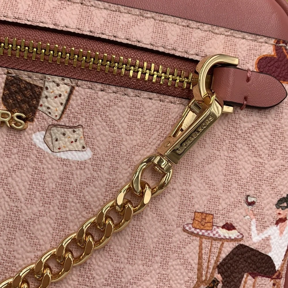 MICHAEL KORS JET SET GIRLS LARGE EAST WEST ZIP PACKED CHAIN XBODY DK POW… - Picture 7 of 16